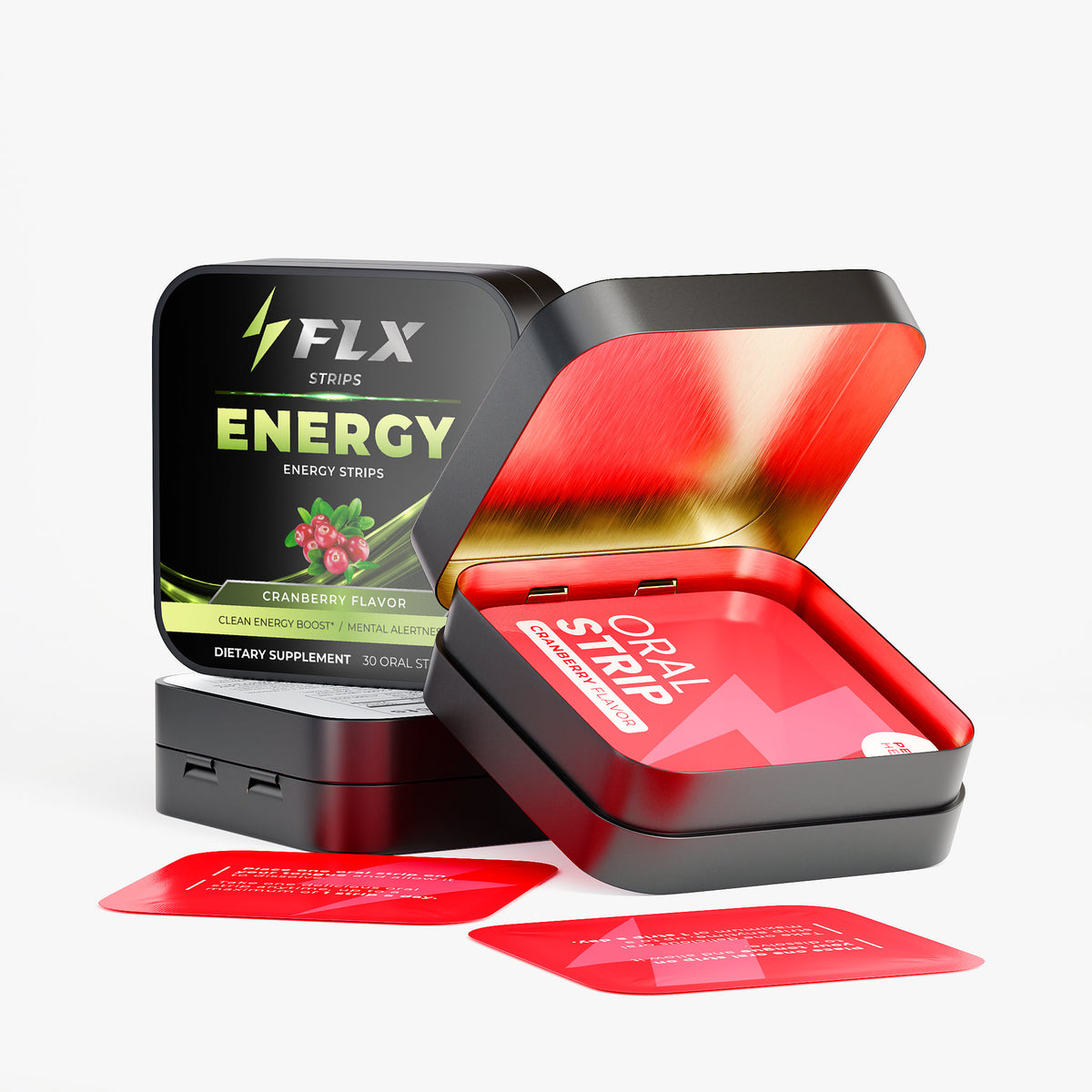 FLXStrips ENERGY 30-strip tin, back of pack