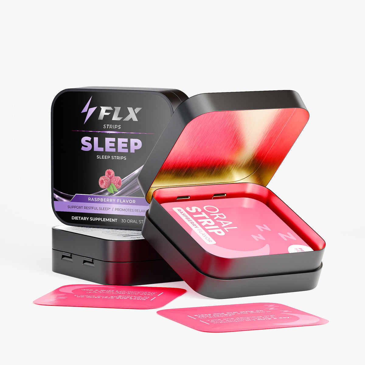 FLXStrips SLEEP 30-strip tin, back of pack